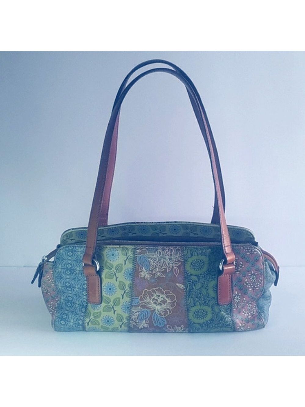 Boho Fossil patchwork leather handbag purse